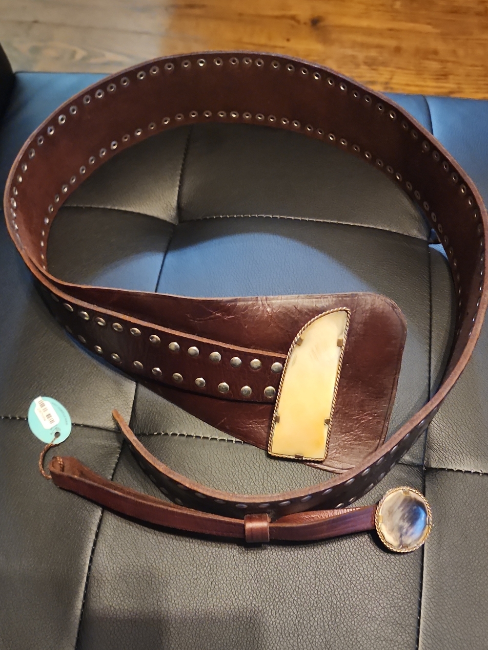 Brown Leather Studded Womens Waist Belt with   Accent